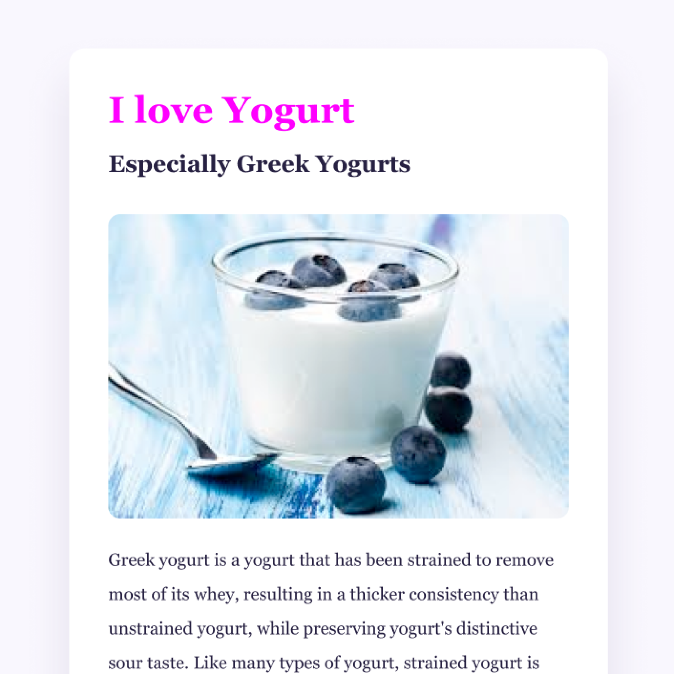 Yogurt webpage preview